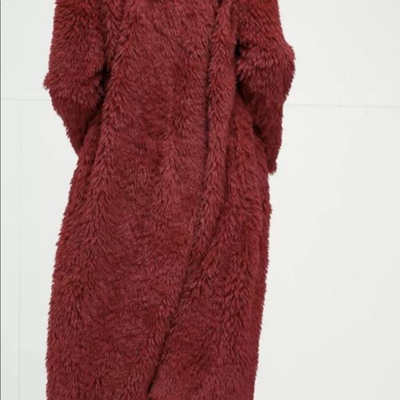 Free People Evys Faux Fur Coat Maxi Teddy Shawl Collar Plush Lined Red - Picture 2 of 7